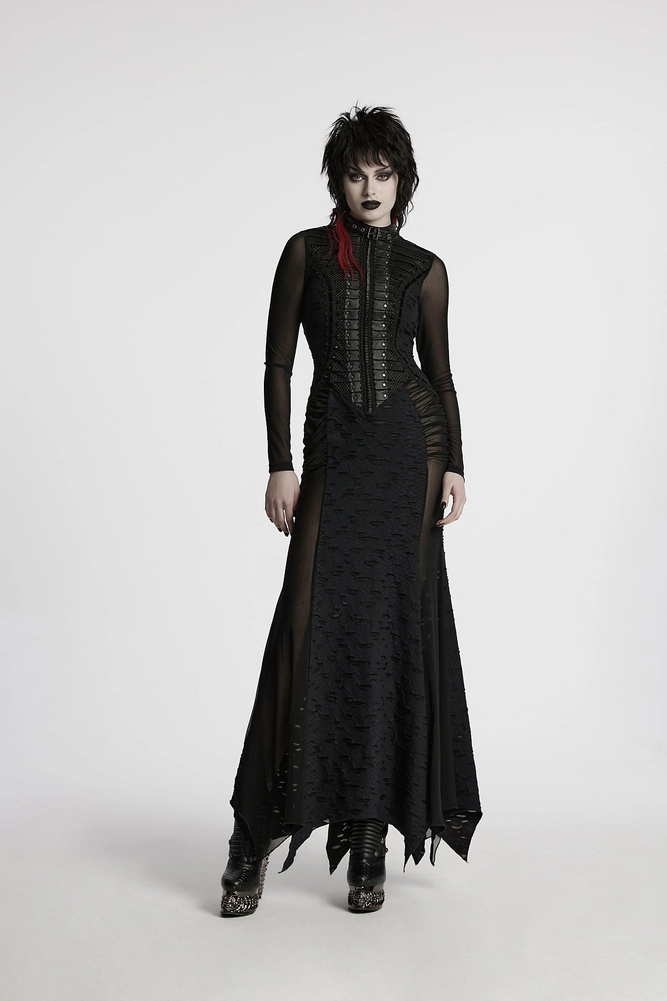 Punk Rave Maxi Dress Seraphine Spinal Lace Panel Black UK 8-22 - QHA UK