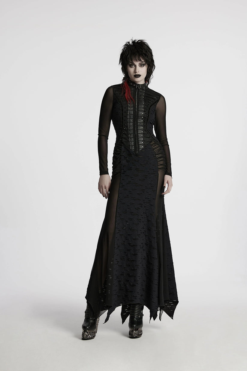 Punk Rave Maxi Dress Seraphine Spinal Lace Panel Black UK 8-22 - QHA UK