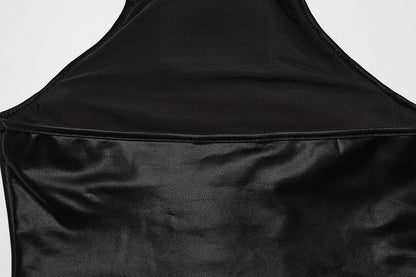Punk Rave Women's Vest Top Valora Cross Fur Halter in Crimson UK 8-16 - QHA UK