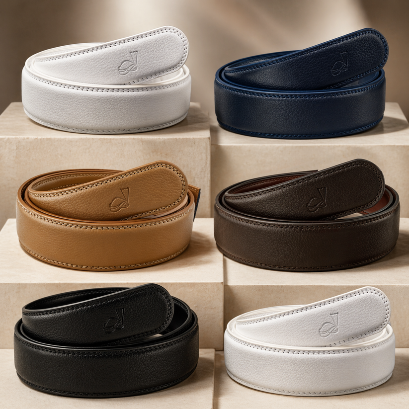 Mens 35mm Ratchet Belt Strap Replacement, No Buckle, Trim to Fit - QHA UK