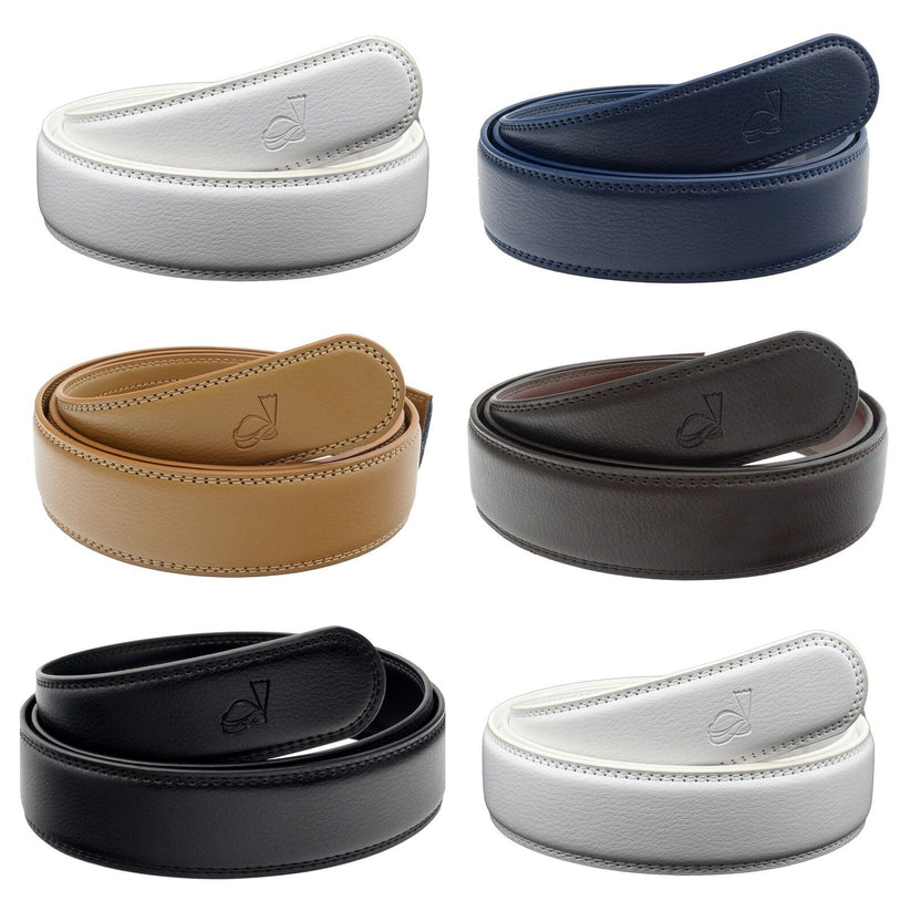 Mens 35mm Ratchet Belt Strap Replacement, No Buckle, Trim to Fit - QHA UK