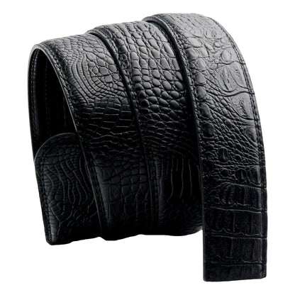 Mens Ratchet Belt Strap 35mm Black Croc Leather Auto Q05 - QHA UK