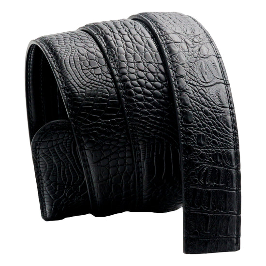 Mens Ratchet Belt Strap 35mm Black Croc Leather Auto Q05 - QHA UK
