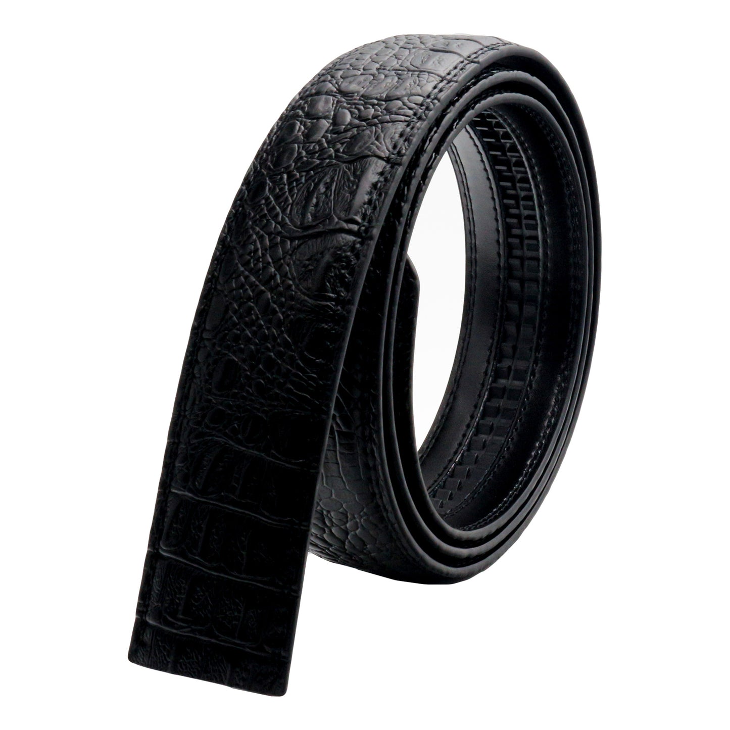 Mens Ratchet Belt Strap 35mm Black Croc Leather Auto Q05 - QHA UK