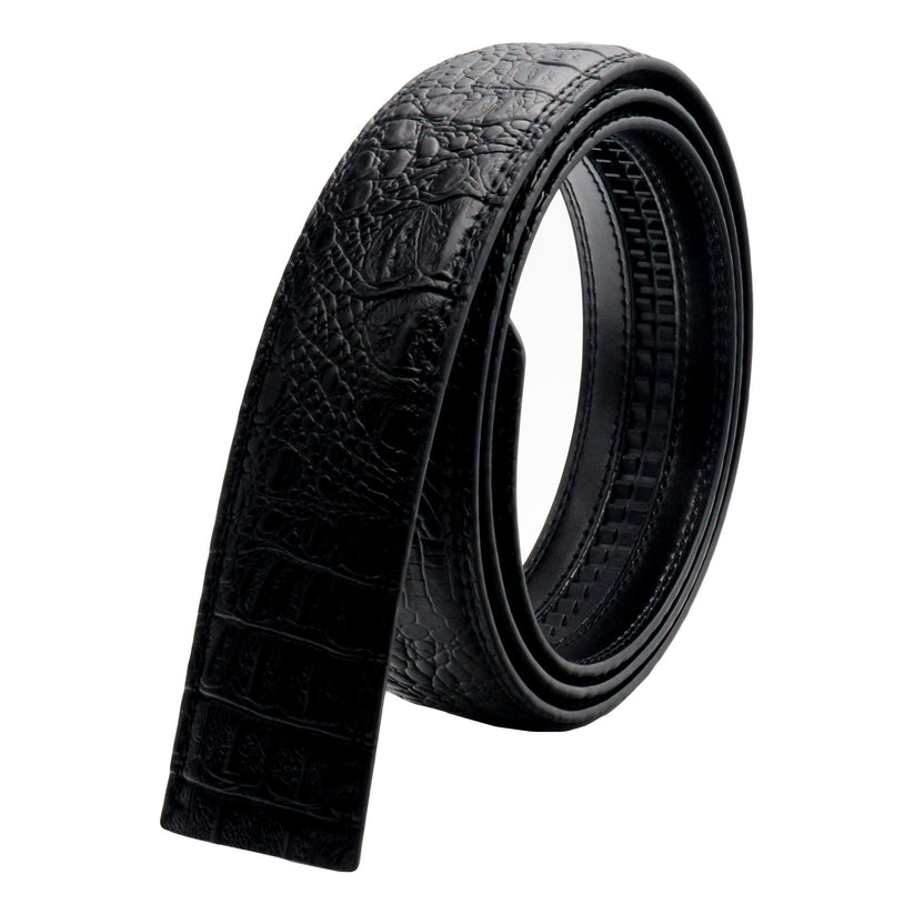 Mens Ratchet Belt Strap 35mm Black Croc Leather Auto Q05 - QHA UK
