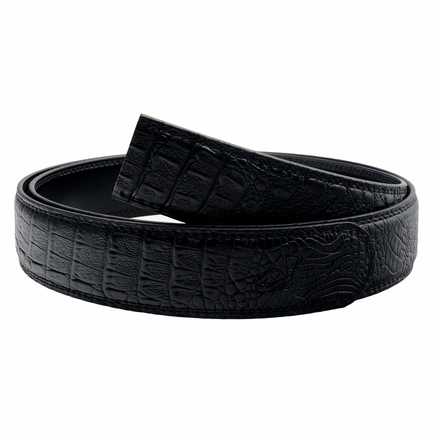 Mens Ratchet Belt Strap 35mm Black Croc Leather Auto Q05 - QHA UK