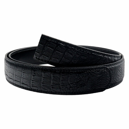 Mens Ratchet Belt Strap 35mm Black Croc Leather Auto Q05 - QHA UK