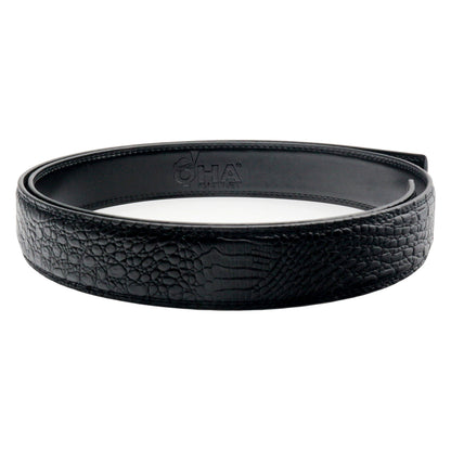 Mens Ratchet Belt Strap 35mm Black Croc Leather Auto Q05 - QHA UK