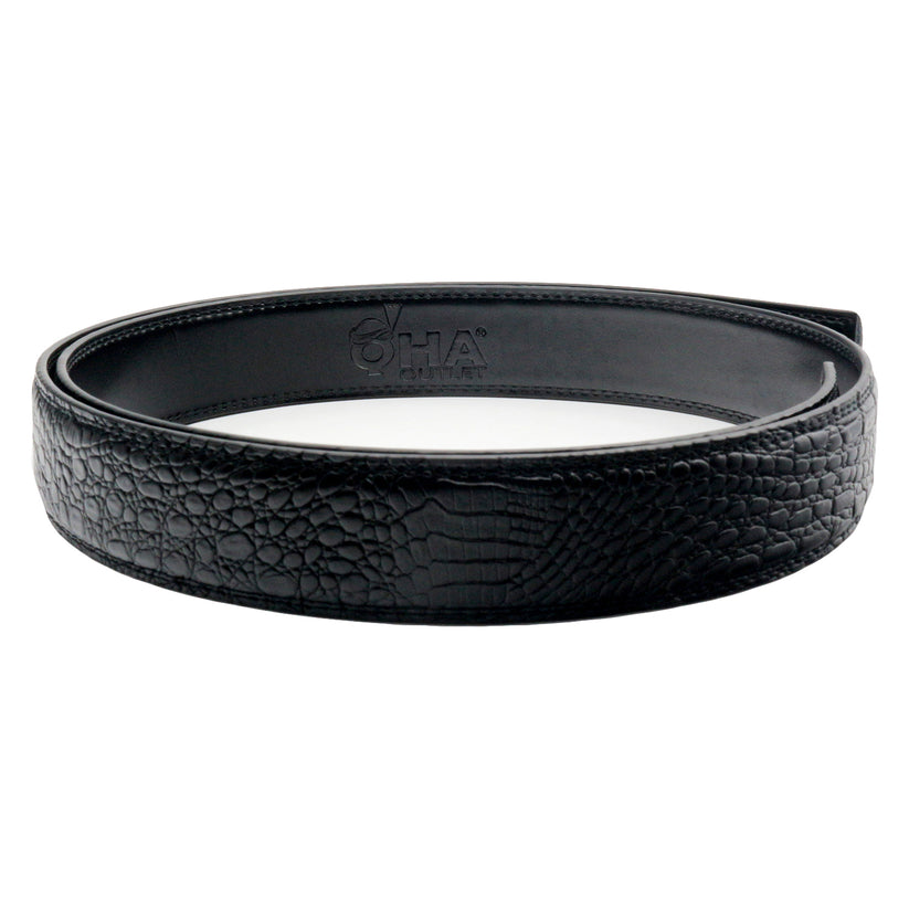 Mens Ratchet Belt Strap 35mm Black Croc Leather Auto Q05 - QHA UK