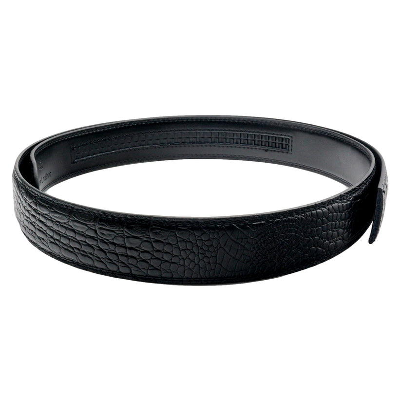 Mens Ratchet Belt Strap 35mm Black Croc Leather Auto Q05 - QHA UK
