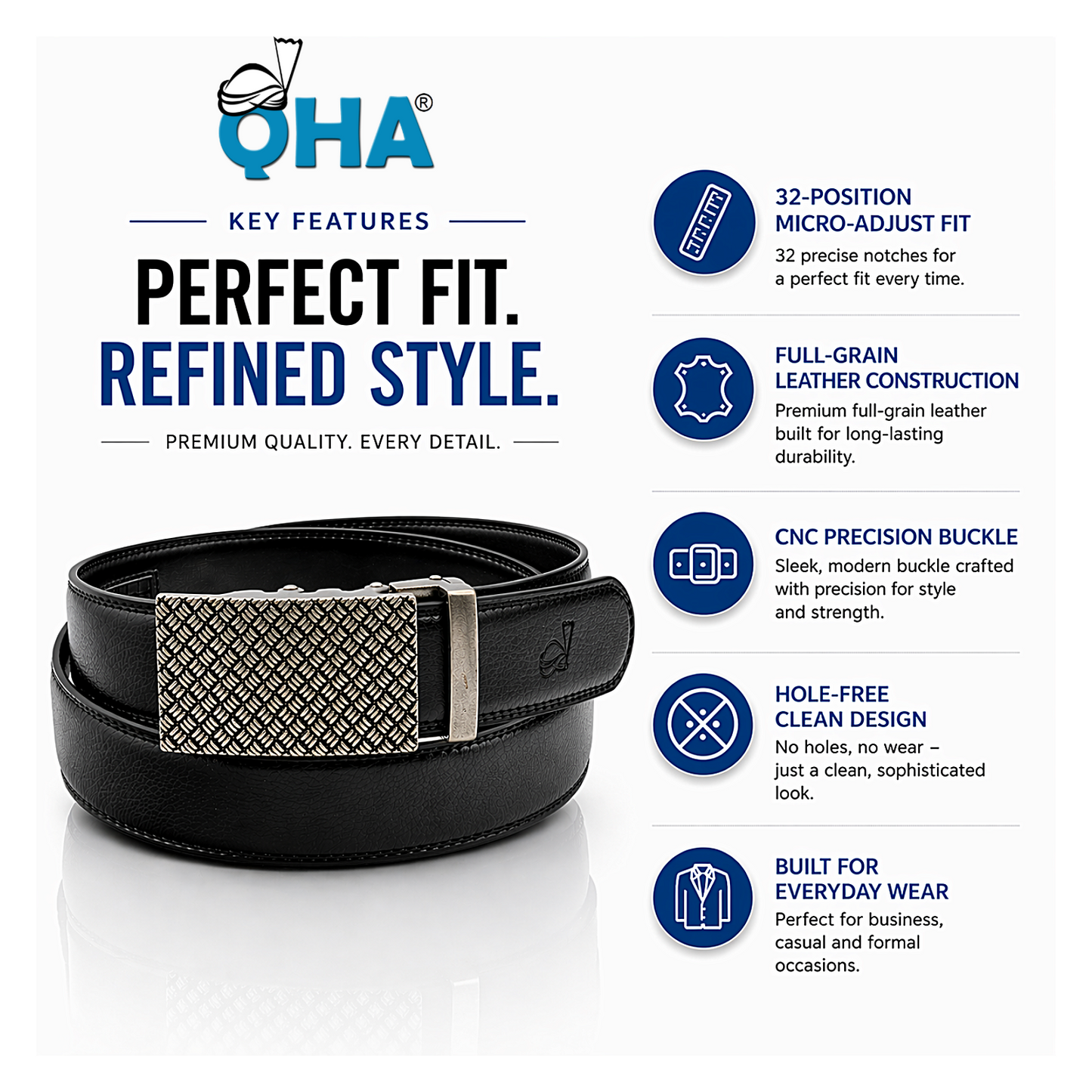 Mens Leather Ratchet Belt Automatic Buckle Adjustable Dress Belt - QHA UK