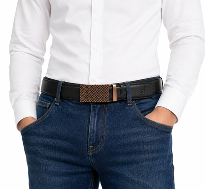 Mens Leather Ratchet Belt Automatic Buckle Adjustable Dress Belt - QHA UK