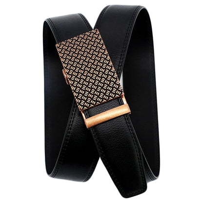 Mens Leather Ratchet Belt Automatic Buckle Adjustable Dress Belt - QHA UK