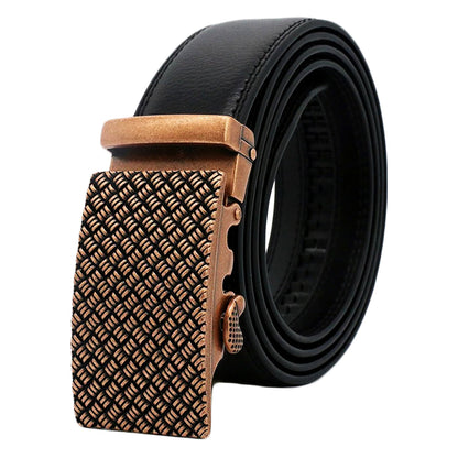 Mens Leather Ratchet Belt Automatic Buckle Adjustable Dress Belt - QHA UK