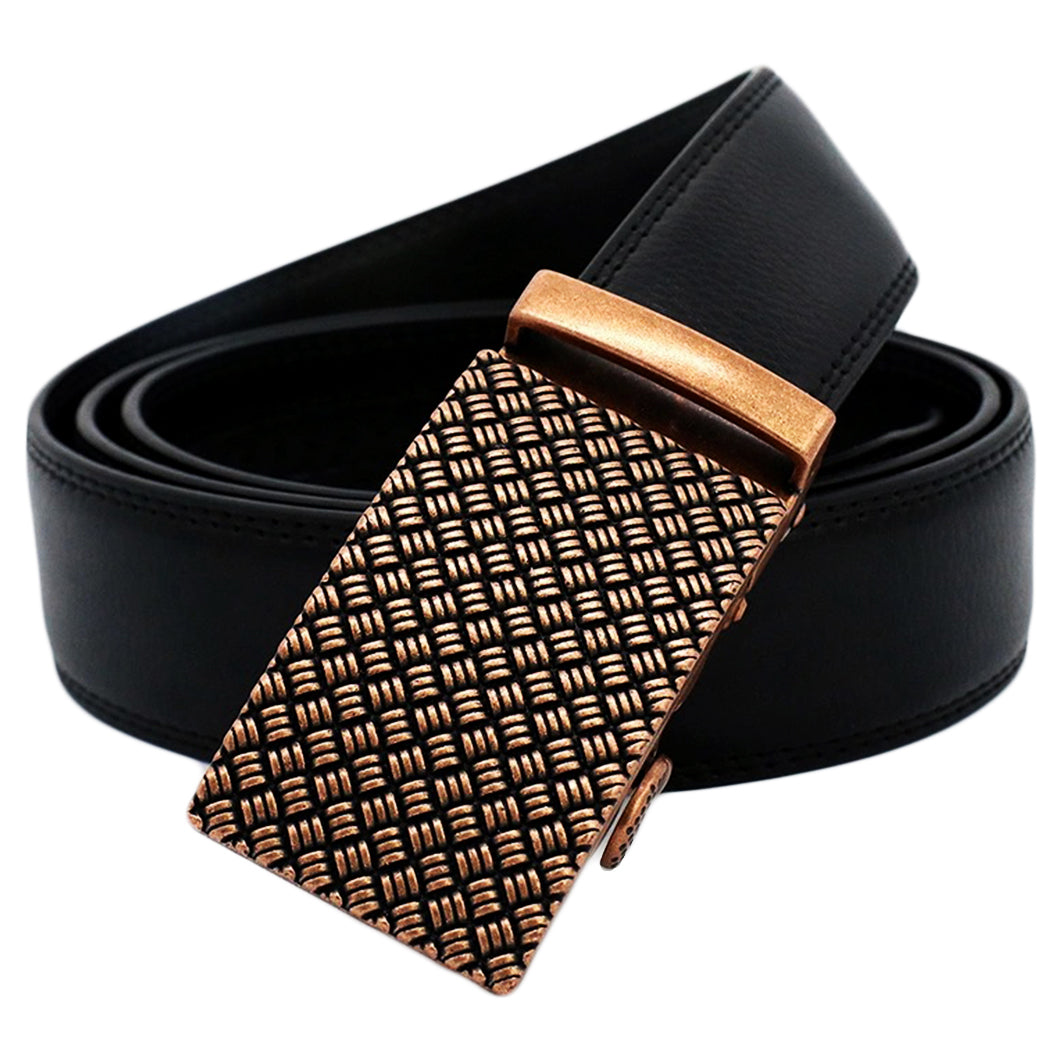 Mens Leather Ratchet Belt Automatic Buckle Adjustable Dress Belt - QHA UK