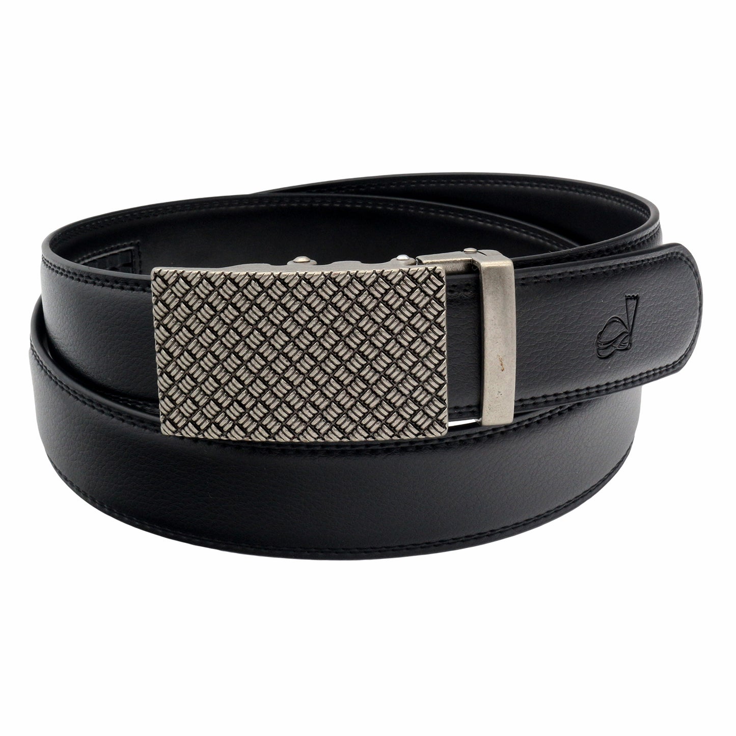 Mens Leather Ratchet Belt Automatic Buckle Adjustable Dress Belt - Angled View - QHA UK