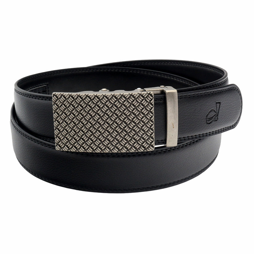 Mens Leather Ratchet Belt Automatic Buckle Adjustable Dress Belt - Angled View - QHA UK