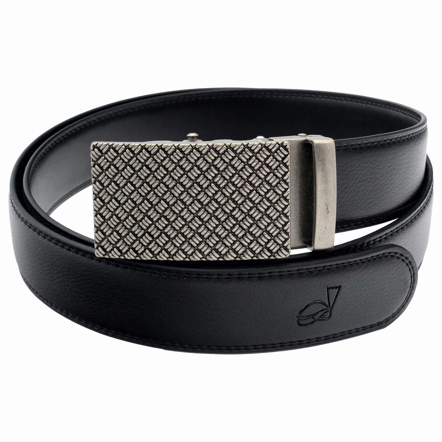 Mens Leather Ratchet Belt Automatic Buckle Adjustable Dress Belt - Angled View - QHA UK