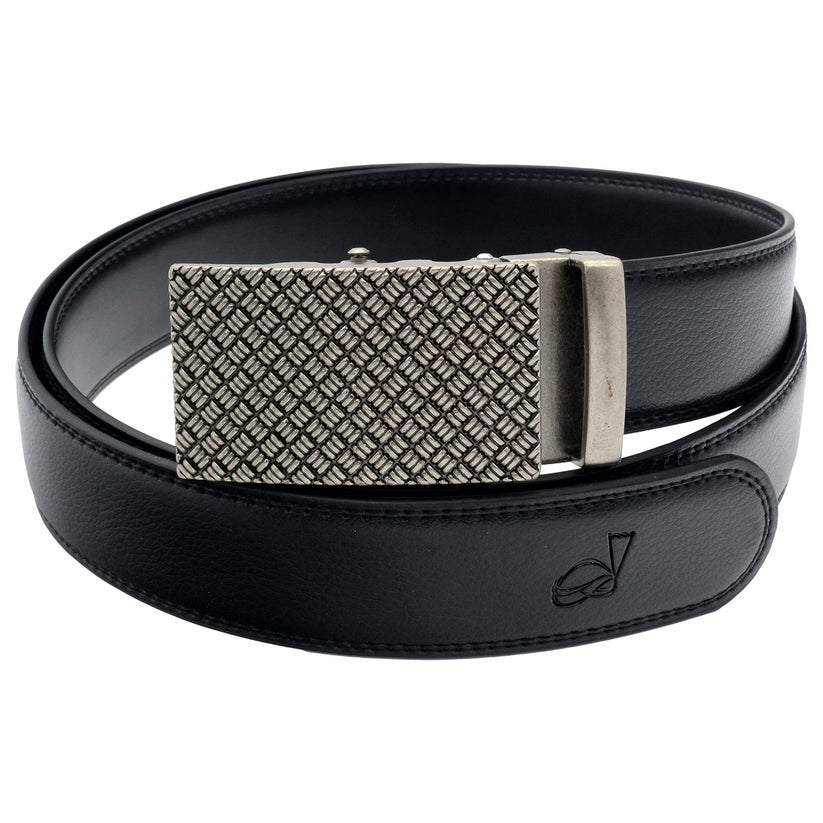 Mens Leather Ratchet Belt Automatic Buckle Adjustable Dress Belt - Angled View - QHA UK