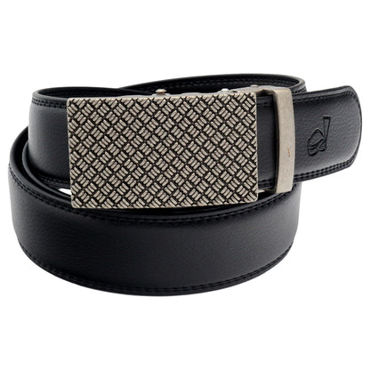 Mens Leather Ratchet Belt Automatic Buckle Adjustable Dress Belt - Angled View - QHA UK