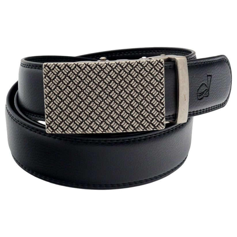 Mens Leather Ratchet Belt Automatic Buckle Adjustable Dress Belt - Angled View - QHA UK