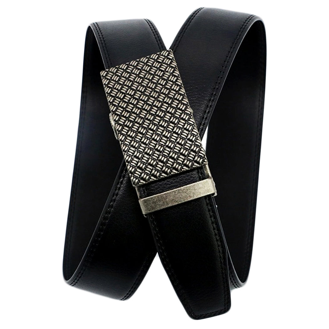 Mens Leather Ratchet Belt Automatic Buckle Adjustable Dress Belt - Angled View - QHA UK