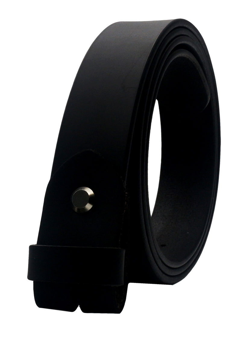 QHA Mens 38mm Real Leather Replacement Belt Strap, Snap On, Black - QHA UK
