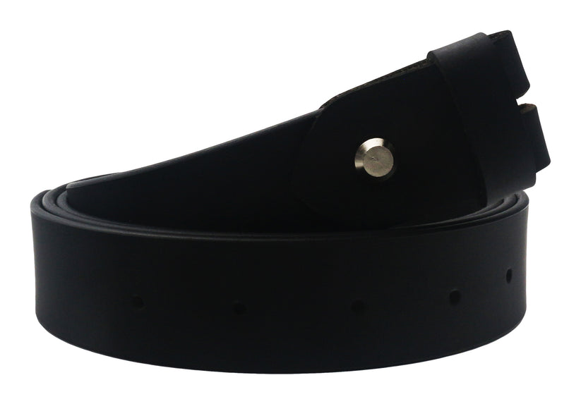 QHA Mens 38mm Real Leather Replacement Belt Strap, Snap On, Black - QHA UK