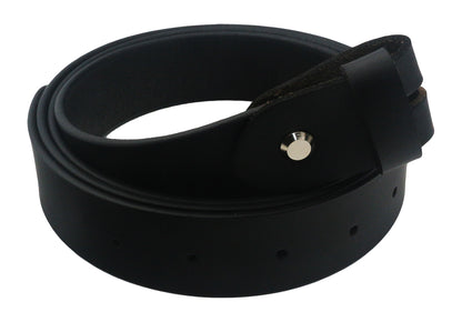 QHA Mens 38mm Real Leather Replacement Belt Strap, Snap On, Black - QHA UK