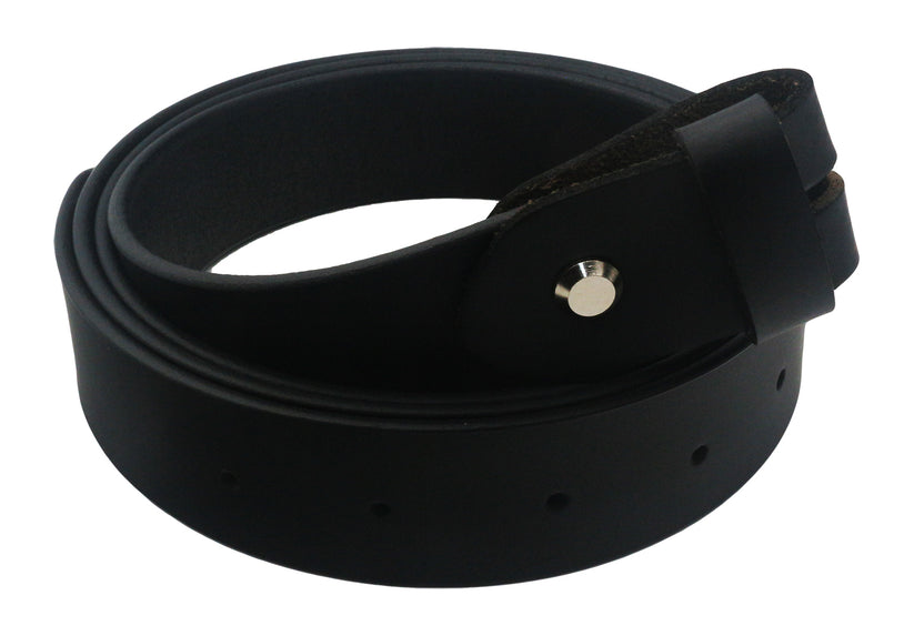 QHA Mens 38mm Real Leather Replacement Belt Strap, Snap On, Black - QHA UK