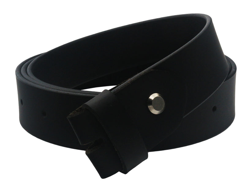 QHA Mens 38mm Real Leather Replacement Belt Strap, Snap On, Black - QHA UK