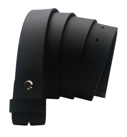 QHA Mens 38mm Real Leather Replacement Belt Strap, Snap On, Black - QHA UK