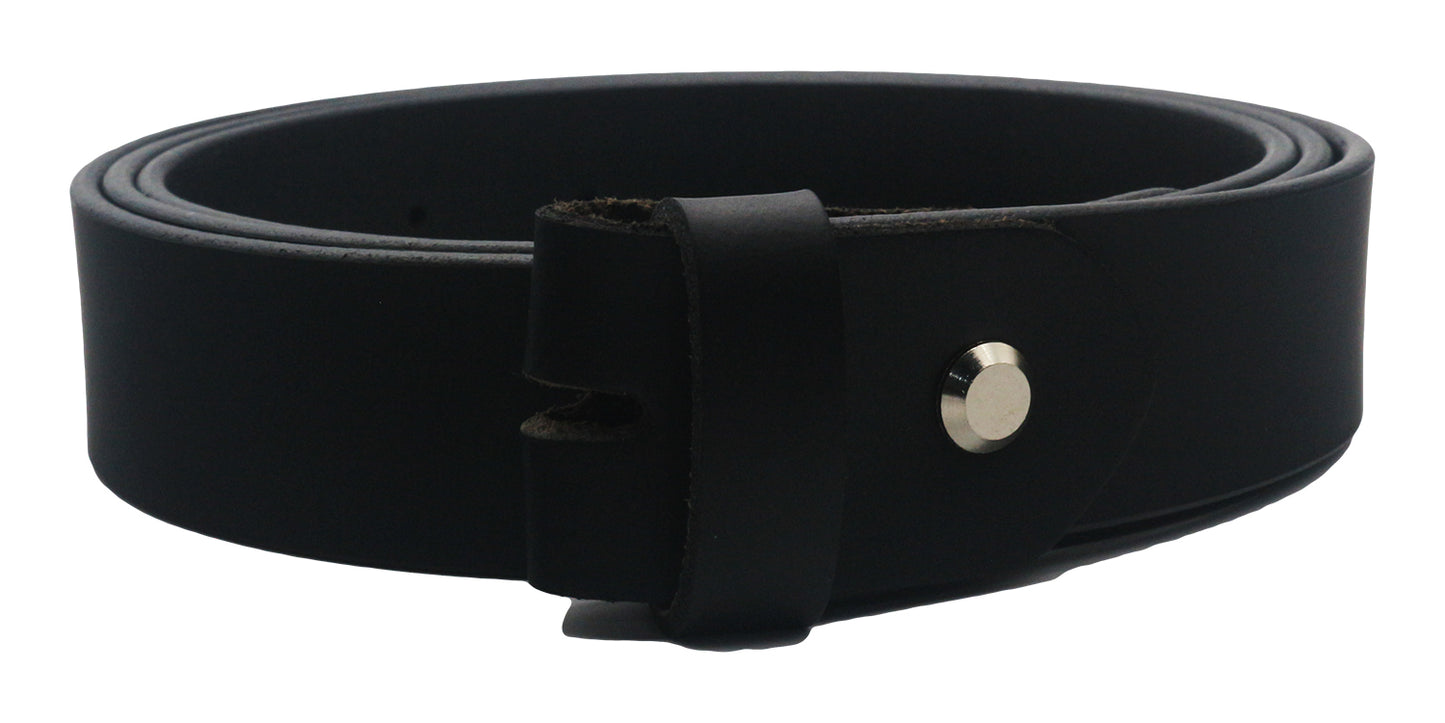 QHA Mens 38mm Real Leather Replacement Belt Strap, Snap On, Black - QHA UK