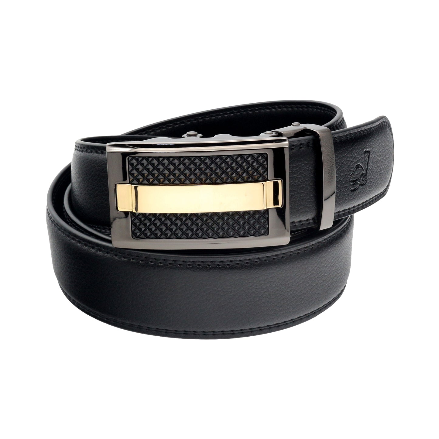 QHA Men's 35mm Leather Ratchet Belt, Black & Gold Automatic - QHA UK