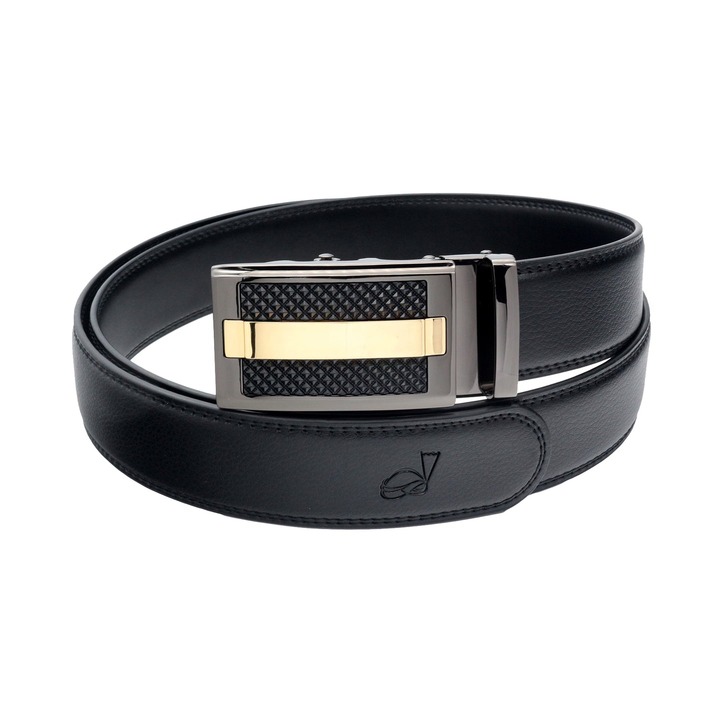 QHA Men's 35mm Leather Ratchet Belt, Black & Gold Automatic - QHA UK