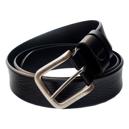 QHA Mens 38mm Top Grain Leather Jeans Belt with Pin Buckle, Black - QHA UK