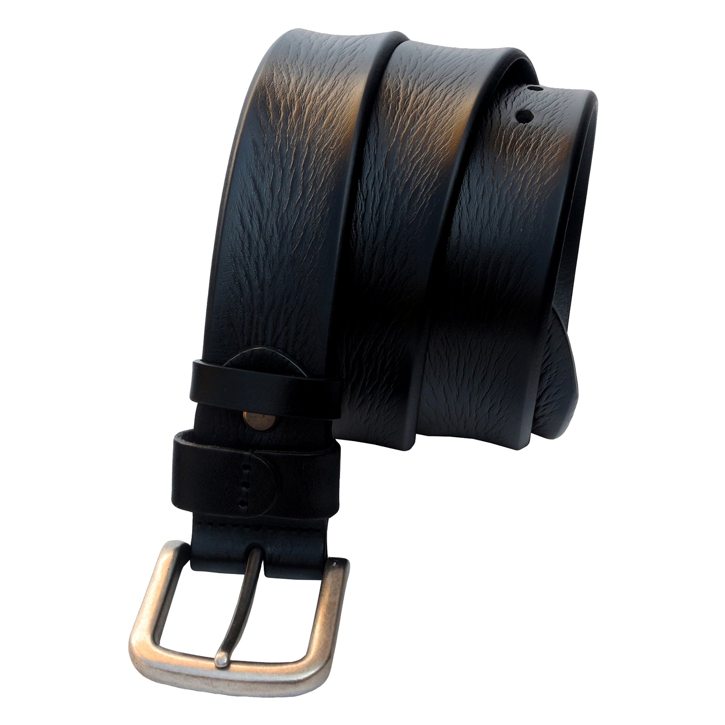 QHA Mens 38mm Top Grain Leather Jeans Belt with Pin Buckle, Black - QHA UK