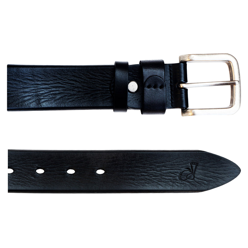 QHA Mens 38mm Top Grain Leather Jeans Belt with Pin Buckle, Black - QHA UK