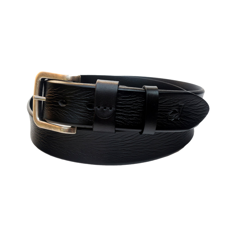 QHA Mens 38mm Top Grain Leather Jeans Belt with Pin Buckle, Black - QHA UK