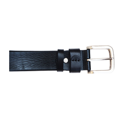 QHA Mens 38mm Top Grain Leather Jeans Belt with Pin Buckle, Black - QHA UK