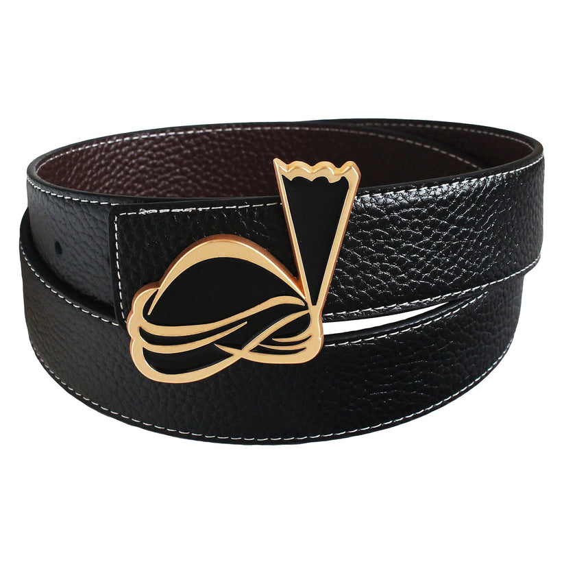 QHA Mens Reversible Leather Belt Designer Turban Buckle for Men - QHA UK