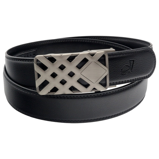 QHA Mens 35mm Ratchet Leather Belt, Weave Alloy Automatic Buckle - QHA UK