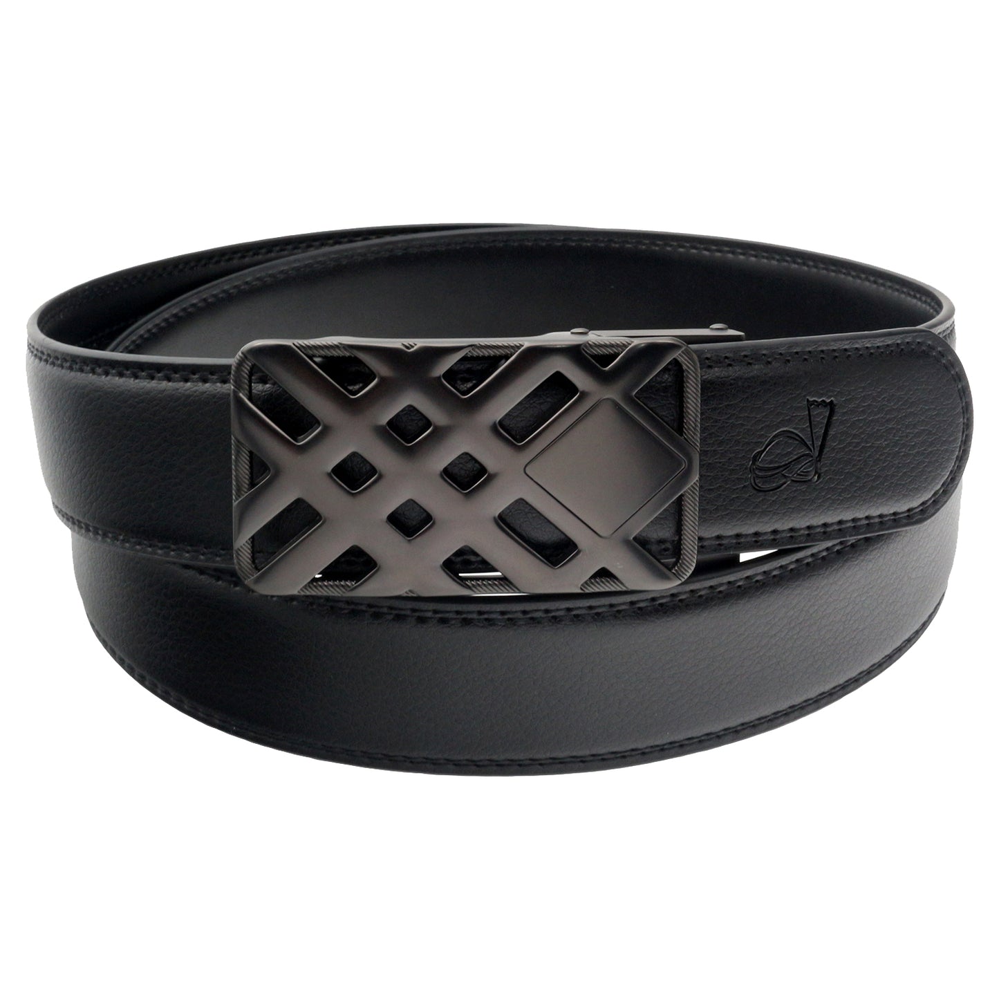 QHA Mens 35mm Ratchet Leather Belt, Weave Alloy Automatic Buckle - QHA UK