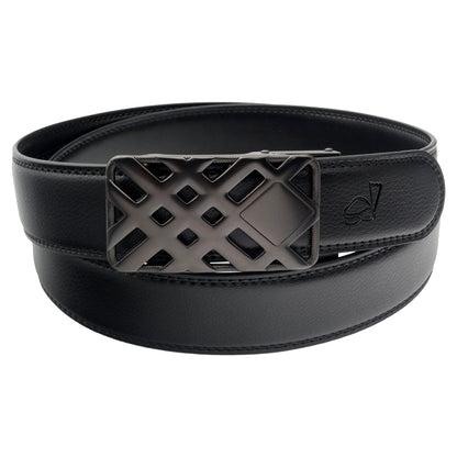 QHA Mens 35mm Ratchet Leather Belt, Weave Alloy Automatic Buckle - QHA UK