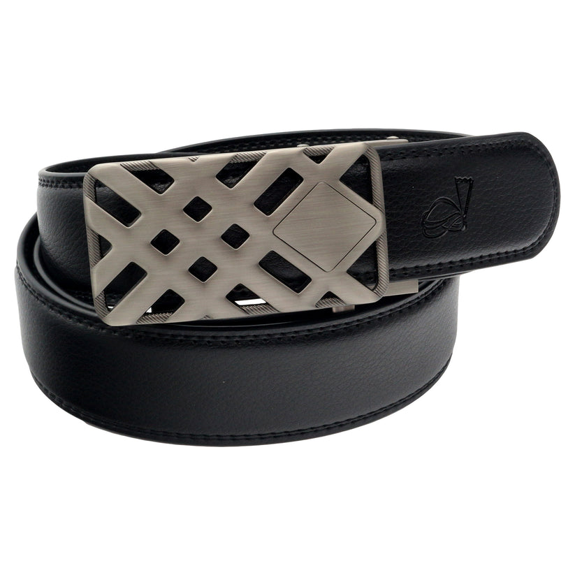 QHA Mens 35mm Ratchet Leather Belt, Weave Alloy Automatic Buckle - QHA UK