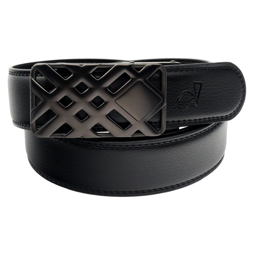 QHA Mens 35mm Ratchet Leather Belt, Weave Alloy Automatic Buckle - QHA UK