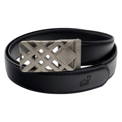 QHA Mens 35mm Ratchet Leather Belt, Weave Alloy Automatic Buckle - QHA UK