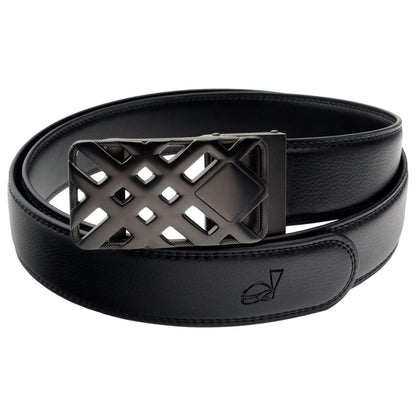 QHA Mens 35mm Ratchet Leather Belt, Weave Alloy Automatic Buckle - QHA UK