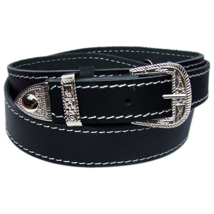 QHA Men's 38mm Top Grain Leather Belt, Western Pin Buckle Set - QHA UK