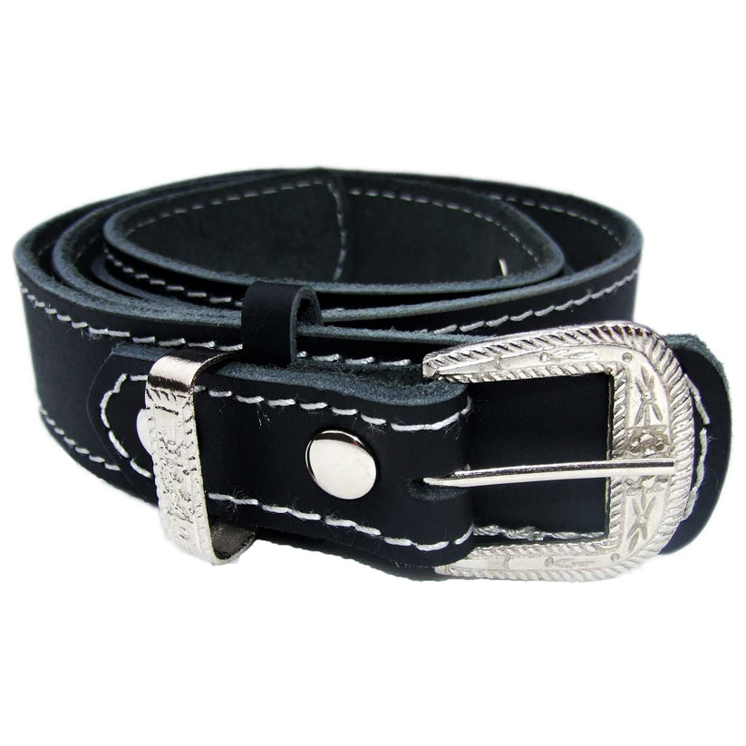 QHA Men's 38mm Top Grain Leather Belt, Western Pin Buckle Set - QHA UK